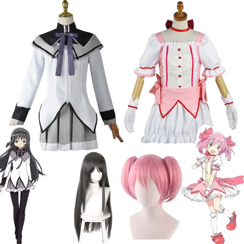 

Anime Magical Girl Puella Magi Madoka Magica Akemi Homura Kaname Madoka Cosplay Costume Mahou Shoujo Wig Battle Suit Dress Skirt