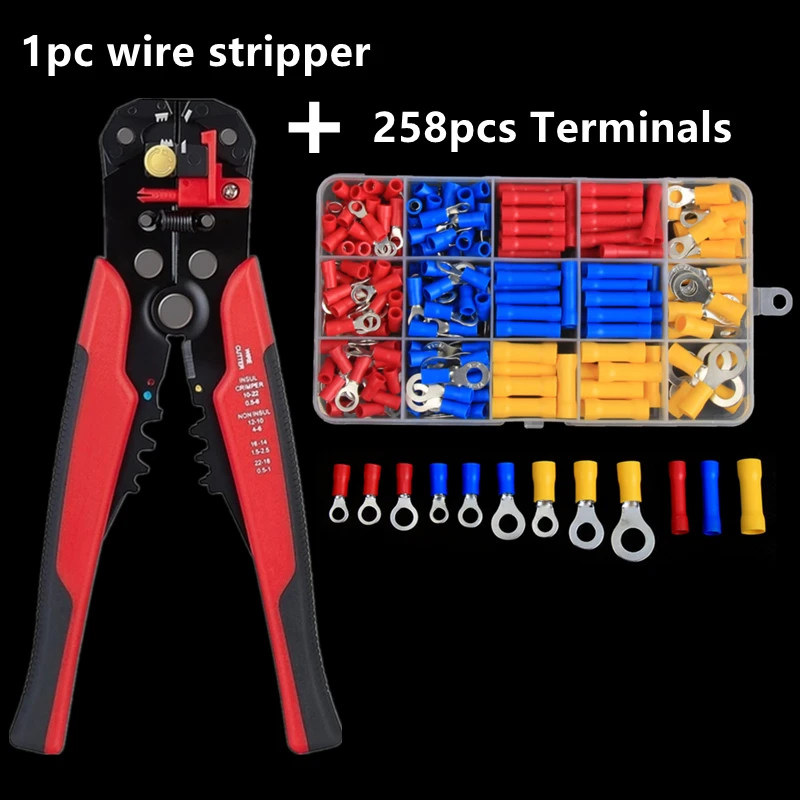 258pcs Electrical Crimp Ring Butt Connectors, 12 Types Crimp Ring Butt Terminals  Electrical Terminals, Insulated Crimp
