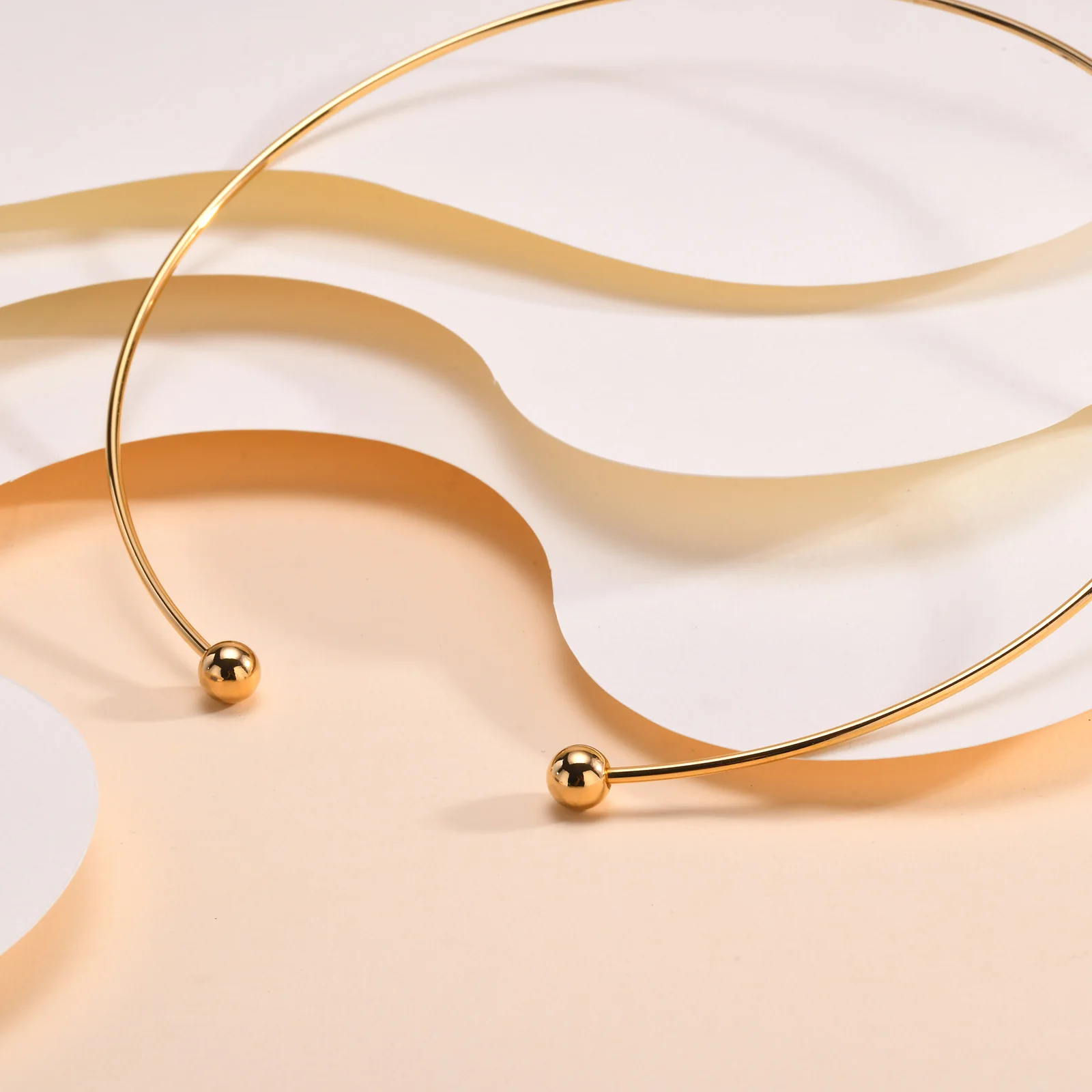 Choker Necklace 1 PC 2mm Stainless Steel Collar Choker Necklace Gold Color Round Open Collar Jewelry Simple Fashion For Men Women