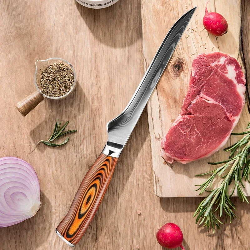 Barbecue Knife 6 Inch Boning Knife High Carbon Butcher Japanese Stainless Steel Kitchen Wood Handle Utility