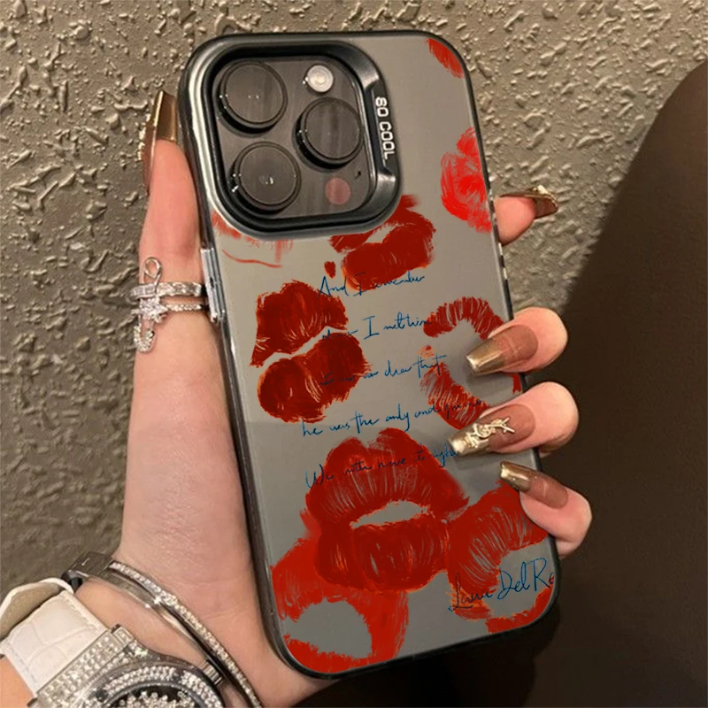 thumbnail image 1 of Funda de teléfono con IMD de plata galvanizada con labios rojos y chica sexy para iPhone 15, 16 Pro Max, 14, 13, 12, 11, XR, XS, 7, 8 Plus, carcasa trasera a prueba de golpes, 1 of 5
