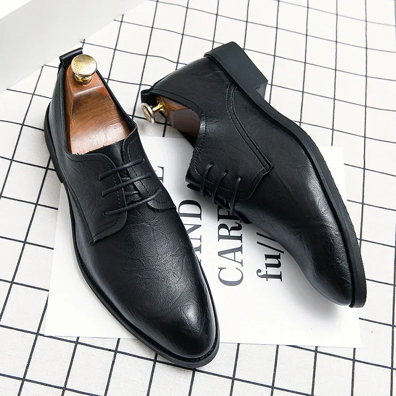 Men  New Summer Black British Fashion Casual Classic Personalized Premium Soft Sole Pointed Leather Shoes Size 38-44 Men Shoes