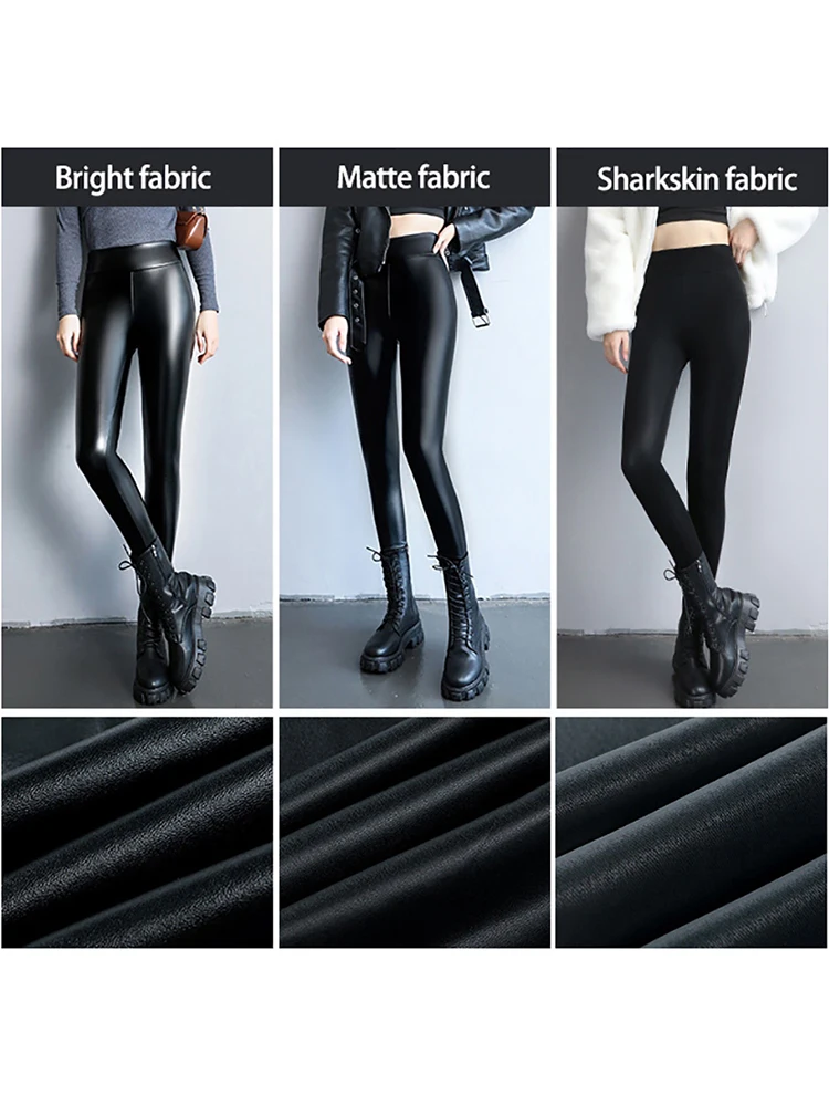 2022 Spring Winter Thick Warm Women's Leggings Leather High Waist