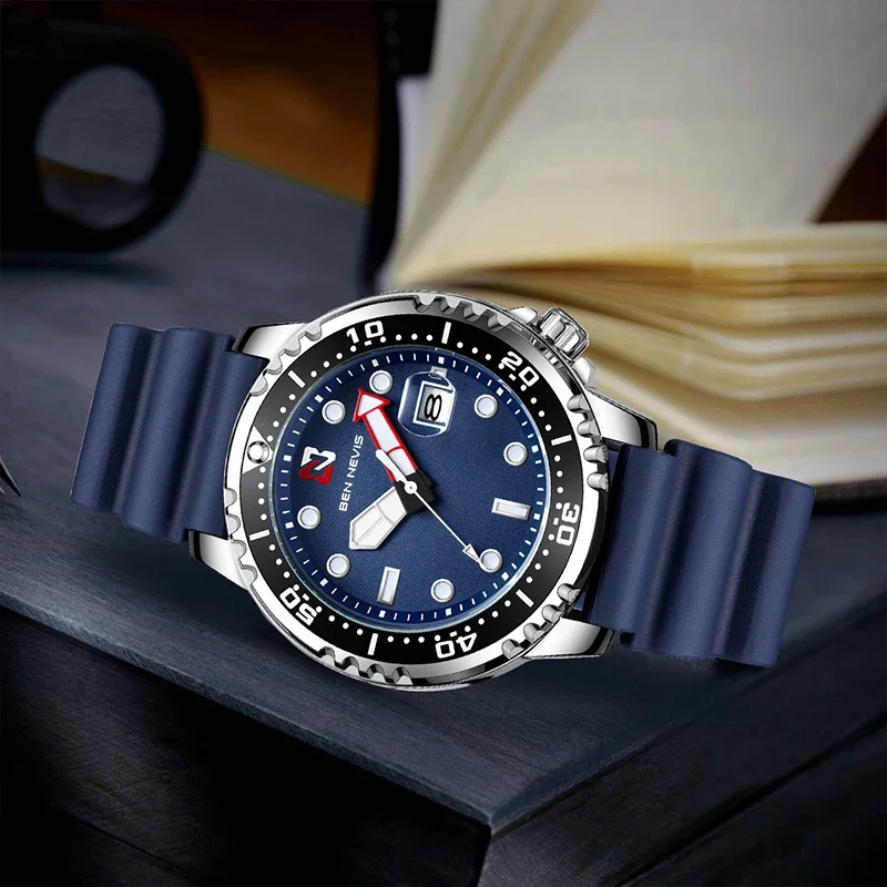 44mm Sports Quartz Wristwatch install Quartz Movement Luxury Silicone Strap Diving Water Ghost Style Men Watch