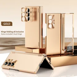 Premium Double Magnetic Hinge Case with Tempered Glass Protection for Galaxy Z Fold4 (Gold)