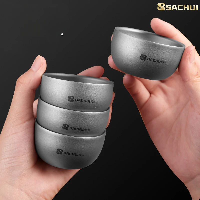 Pure Titanium Double-layer Small Tea Cup Coffee for Outdoor Travel Camping coffee and Tea Tableware Brewing Cup 50ML Teapot tea cup