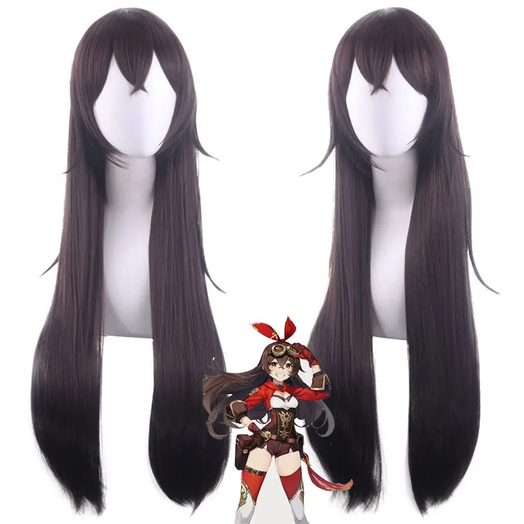

Anime 80CM Genshin Impact Amber Cosplay Wig Genshin Impact Cosplay Straight Brown Wig with Bangs Hair Heat Resistant