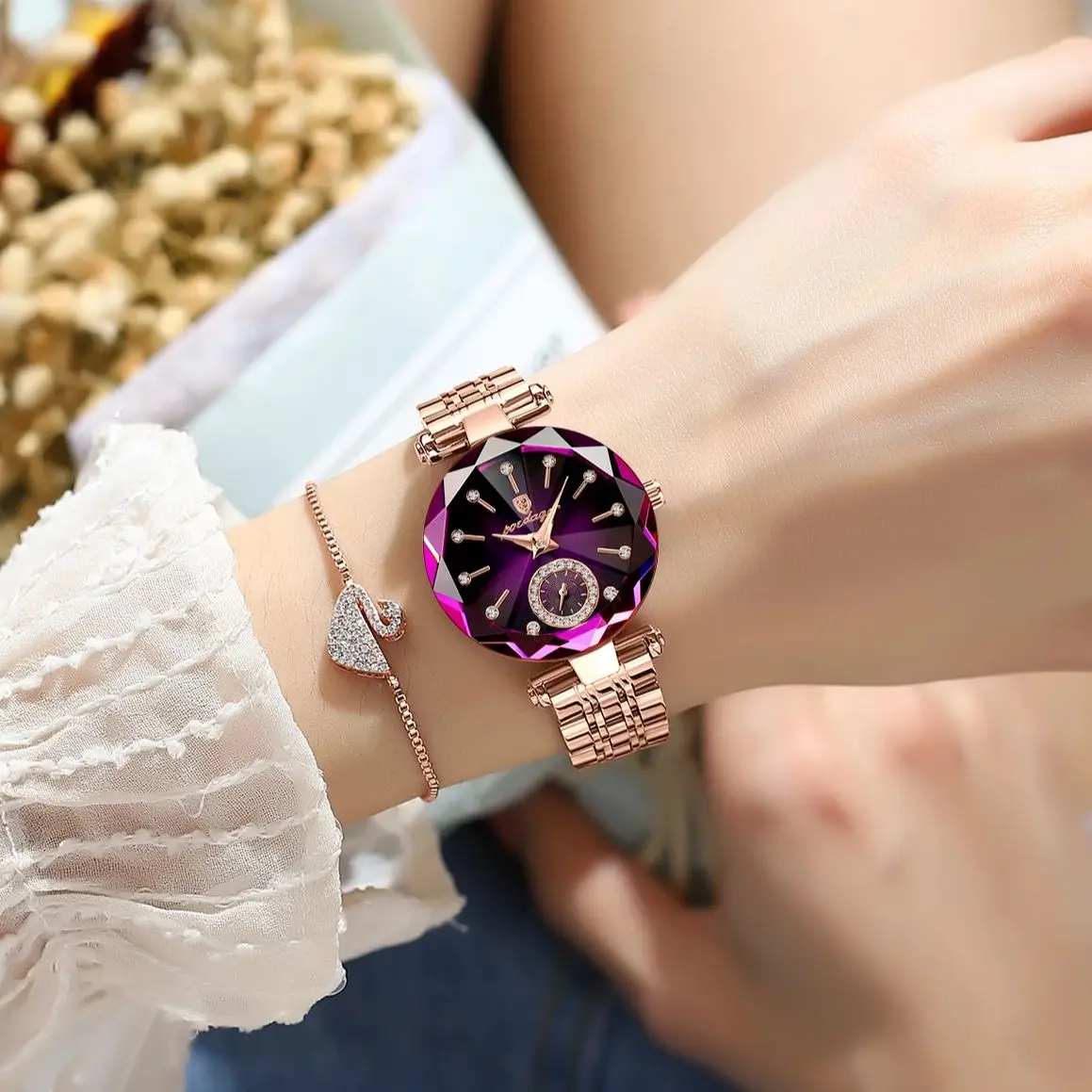 POEDAGAR Luxury Diamond Dial Woman Wristwatch Waterproof Stainless Steel Watch for Ladies Elegant Simple Quartz Women's Watches 5