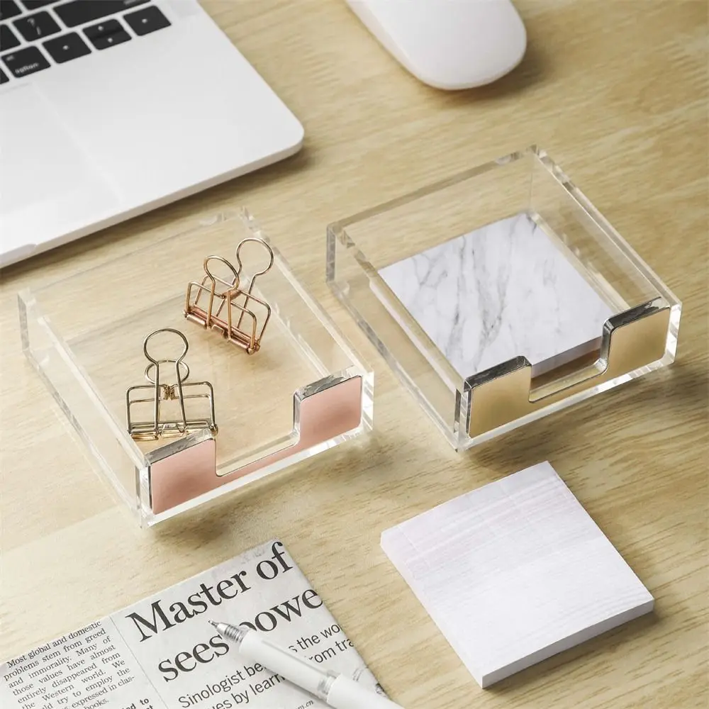 

Clear Sticky Notes Box Transparent Acrylic Memo Pad Holder Note Sheets Rose Gold Notepads Organizer Desktop Organizer