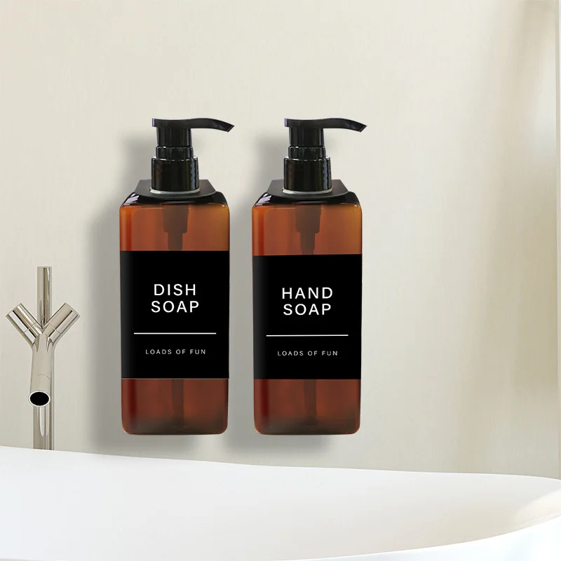 Description Picture 6 of item500ml Square Soap Bottle With Label&Rack Soap Dispenser Refillable Empty Shampoo Conditioner Container for Bathroom Supplies