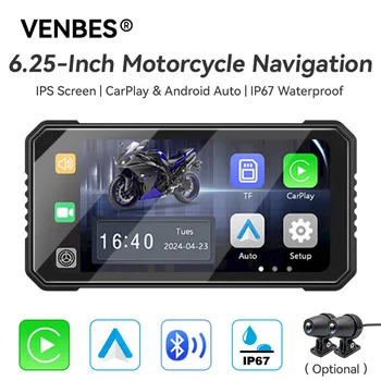 VENBES Moto Carplay Navigazione GPS da 6,25 pollici Wireless Android Auto IP67 BT 5.0 Doppio DVR Guida sicura