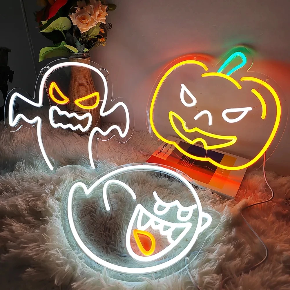 Insegna Al Neon LED King Boo Fantasma 32x31 Cm Con Interruttore Dimmerabile - Decorazione Murale Da Gioco Per Sala Giochi, Cameretta, Halloween