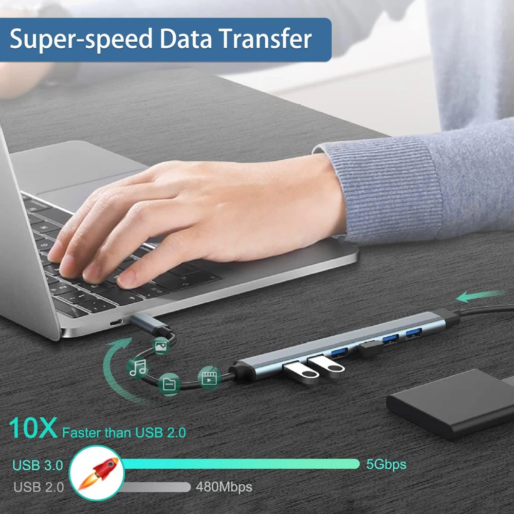 7 in 1 USB 허브 3.0 USB 2.0 멀티 USB 허브 분배기 전원 어댑터, PC 노트북 액세서리용 2.0 OTG USB, 7 포트 다중 확장기