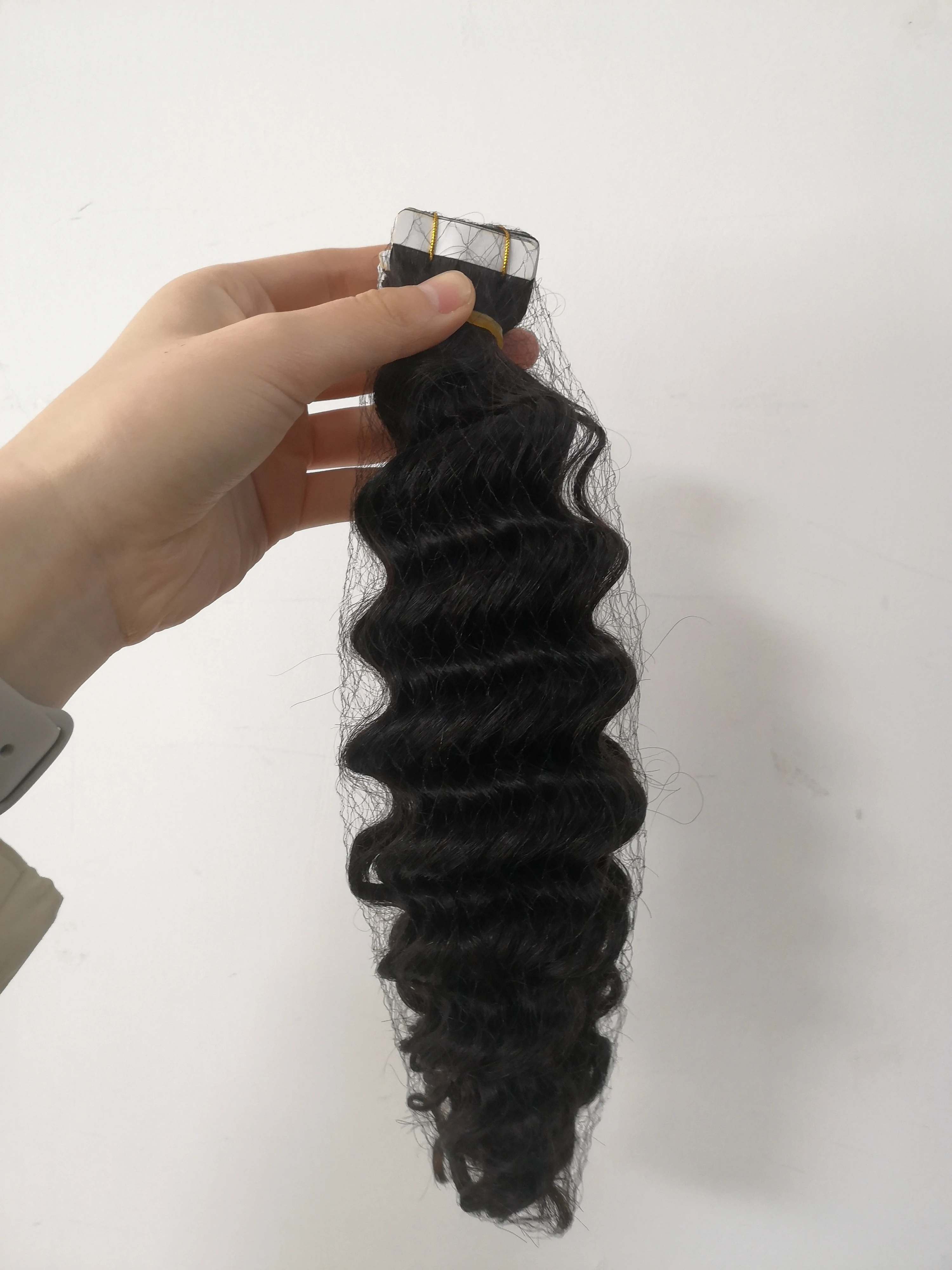 16-26 Inch Tape in Human Hair Extension Deep Wave Brazilian Tape in Curly Human Hair Natural Black Color Extensions