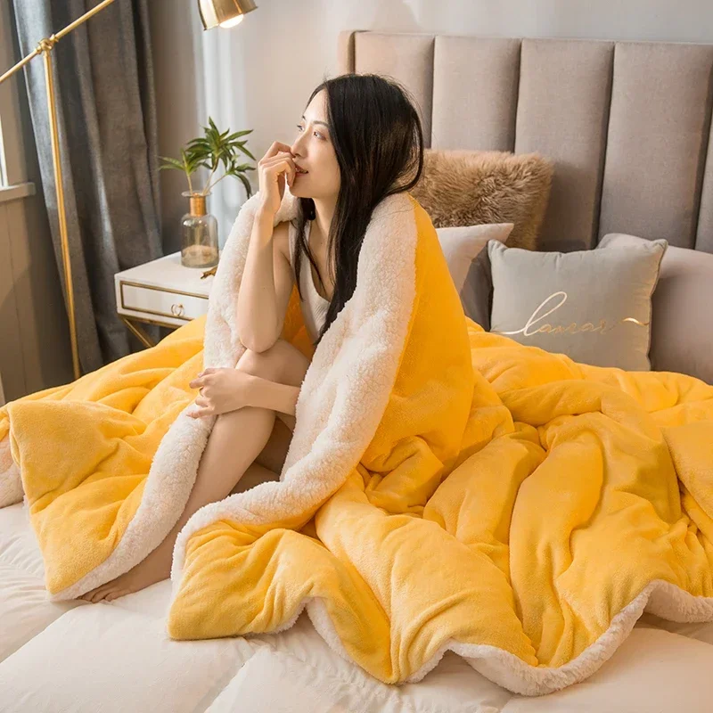 

Домашний текстиль Casal, одеяло для кровати, теплый кашемировый пододеяльник из ягненка, однотонное желтое флисовое постельное белье, Фланелевое покрывало, постельное белье