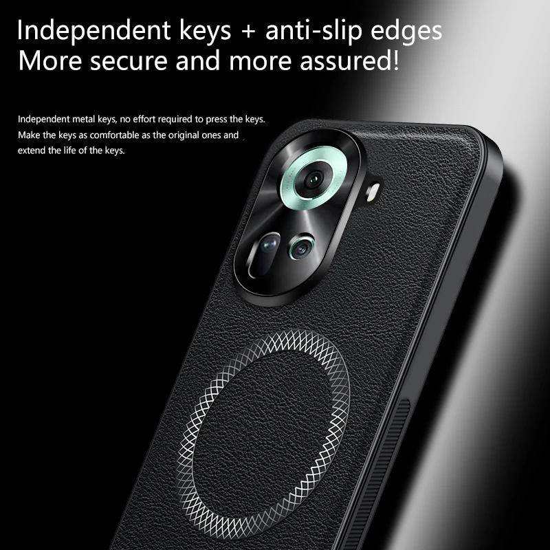 Luxury High-End Leather Case with Magnetic Metal Ring, Anti-Drop, and Anti-Fingerprint Protection