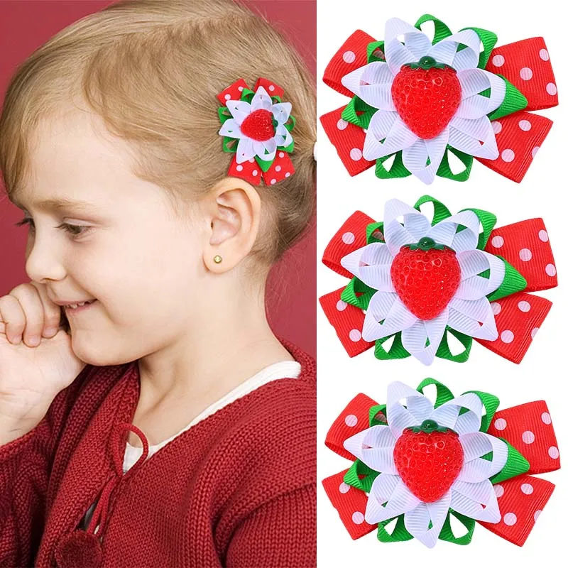 

Oaoleer 2Pcs/set Red Polka Dot Strawberry Hair Clip for Baby Girls Cute Handmade Flower Hairpin Barrettes Korea Hair Accessories