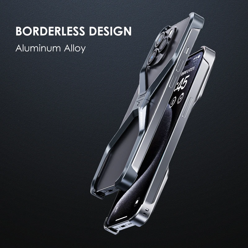 Luxury Aluminum Rimless Phone Case For iPhone 15 13 14 Pro Max Metal X Type Removable Heat Dissipation Armor Shockproof Cover