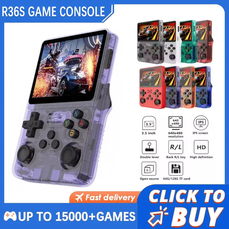 Console Portable Rétro R36S - 128 Go, 21 000 Jeux Préinstallés, écran IPS 3,5 Pouces, Linux, Couleur Orange