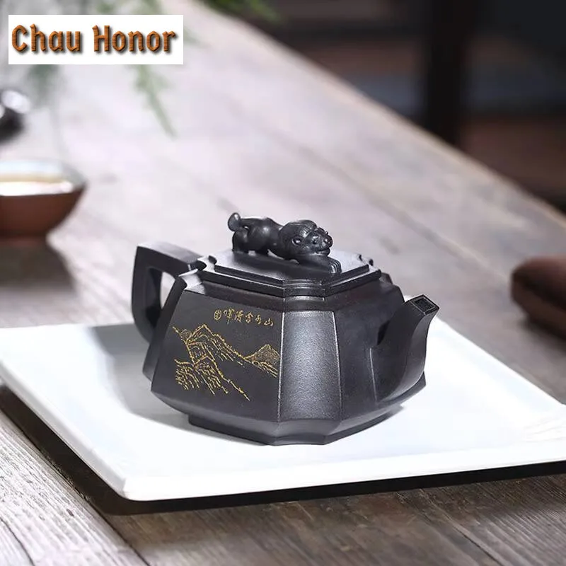 280ml Chinese Yixing High-end Raw Ore Black Mud Purple Clay Pot Handmade Household Puer Kungfu Tea Set Customized Drinkware Gift