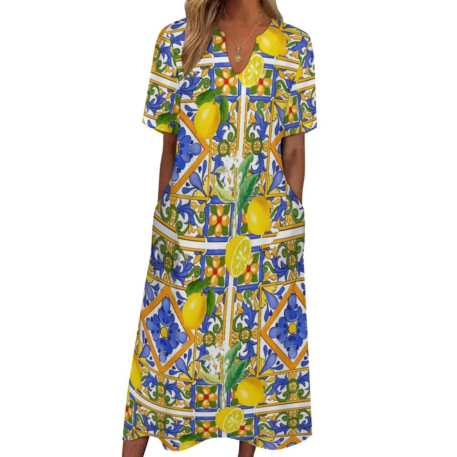 

Fruit Print Dress Summer Oranges And Lemons Street Wear Bohemia Long Dresses Woman Graphic Elegant Maxi Dress Big Size 4XL