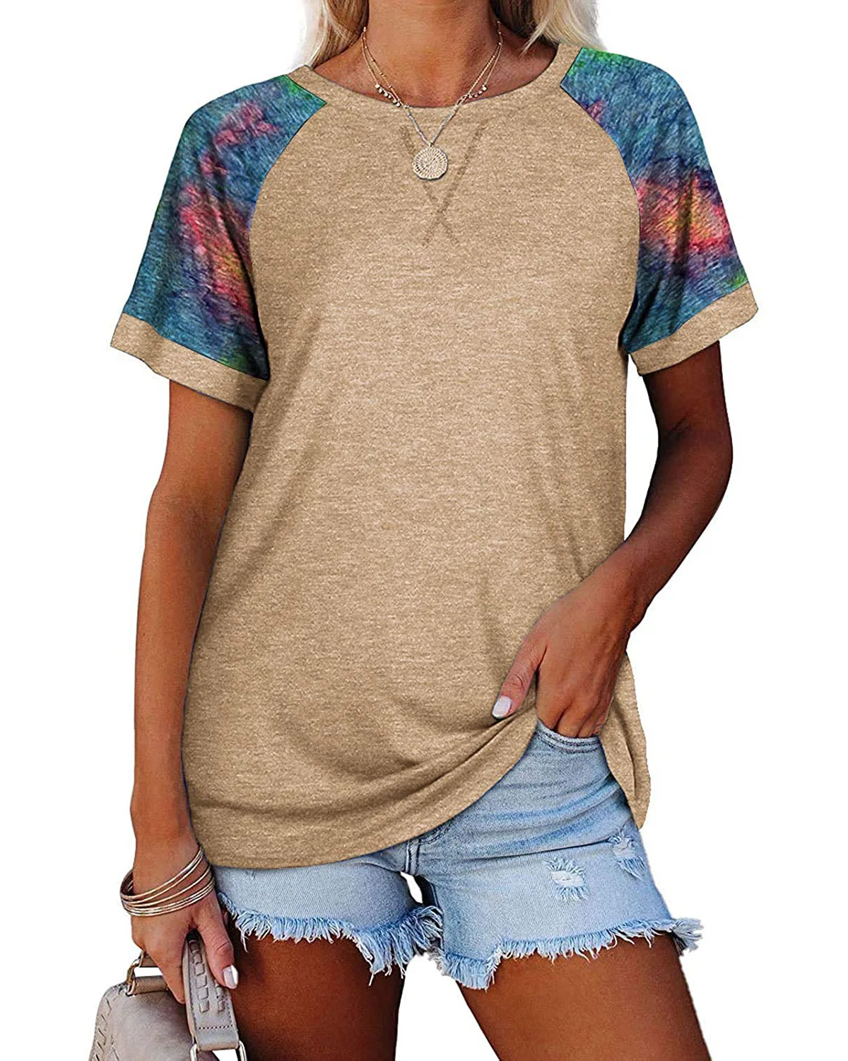 

Women's summer new Europe and the United States casual personality loose camouflage print crewneck short sleeve T-shirt blouse