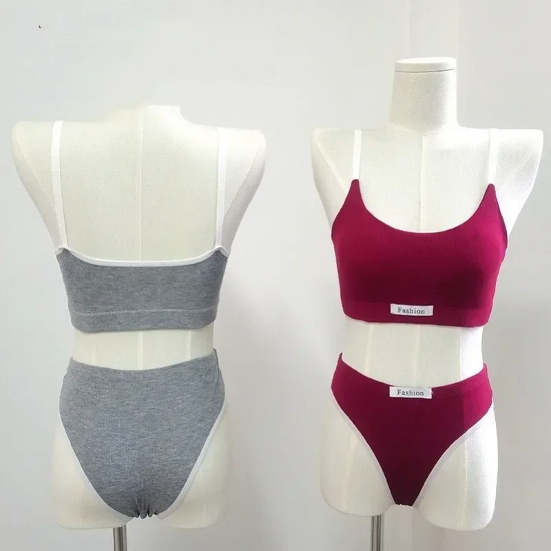 Women Cotton Seamless Bras Set Low Waist Panties Wire Free Tube Top Bra Sexy Lingerie Set Female Comfort Sports Underwear Set