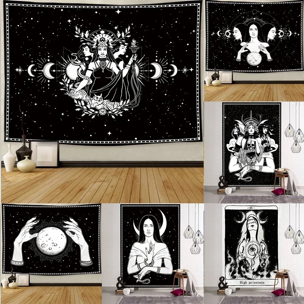 Goddess Hecate Tarot Divination Home Decor Witchcraft Tapestry Mandala Wall Decor Hippie Boho Moon Phase Tapestry Sofa Blanket