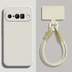 Luxurious Candy Color Liquid Silicone Phone Case with Anti - Lost Strap - Google Pixel 8 Pro (White)