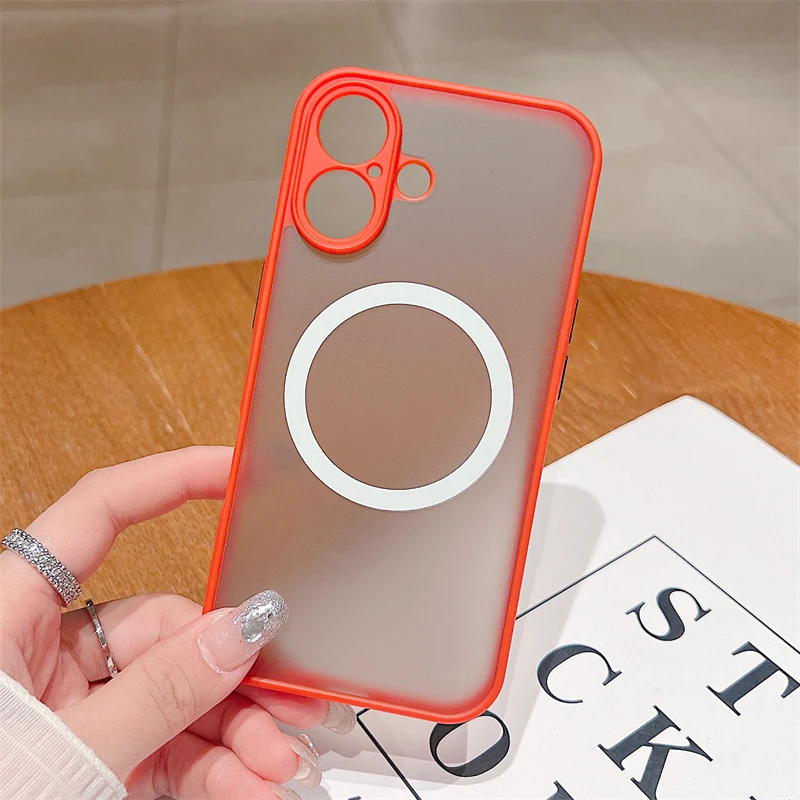 Custodia magnetica opaca di lusso Magsafe per iPhone 11 12 13 14 15 16 Pro Max X XS XR 7 8 Plus con ricarica wireless, trasparente, rigida per PC_voghion.com