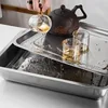 Thickened Stainless Steel Dense Hole Drain Tray Rectangle Frying Oil Filter Pan Fruit Vegetable Storage Dish Kitchen Accessories 6