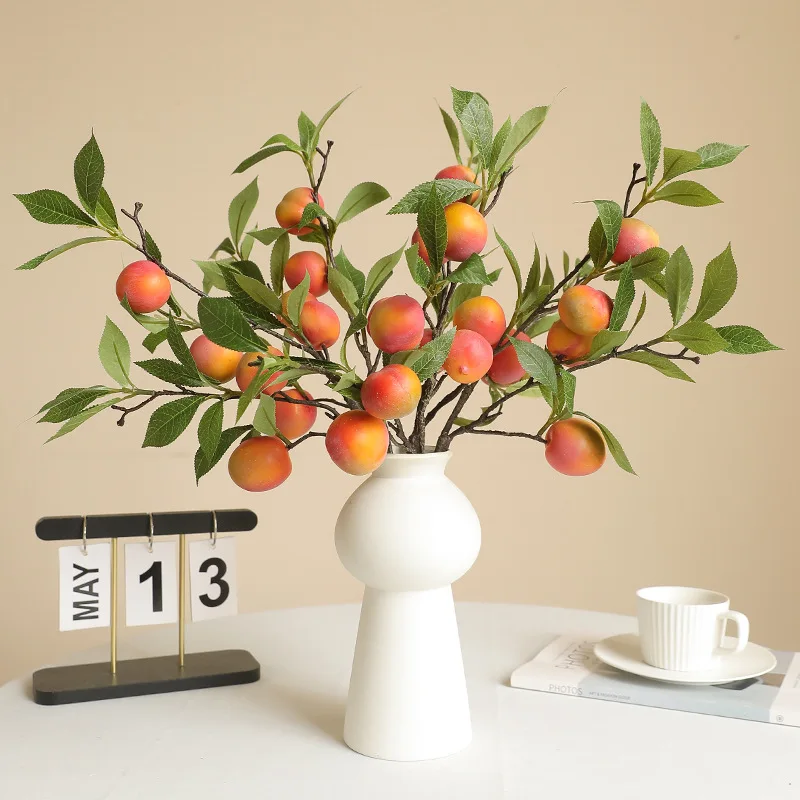Simulation Fruit 5 Heads Of Plum Branches Home Decor Bedroom Model Room Decoration Green Plant Ornaments 1Pc artificial fruits and vegetables