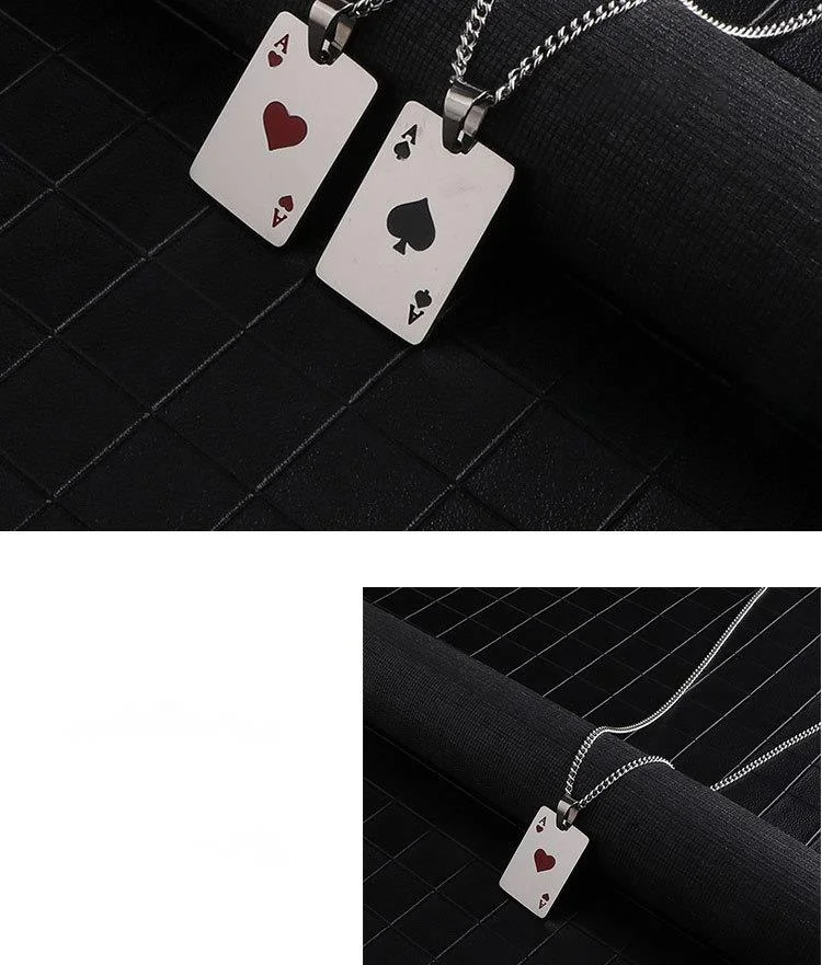 Collana con ciondolo carta da gioco stile hip-hop per coppia_voghion.com
