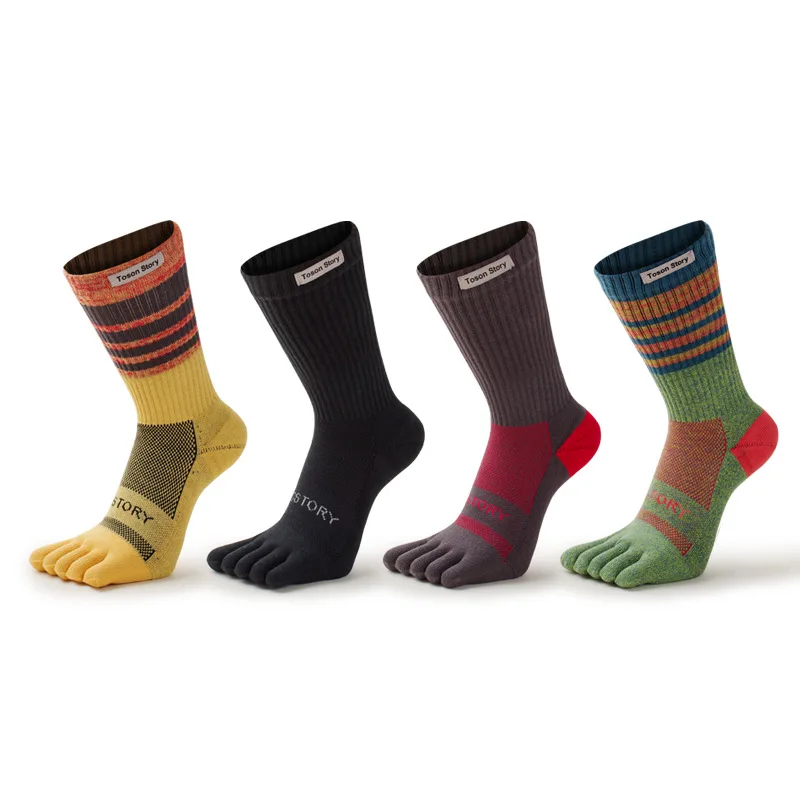 Sports socks Cotton Men's Sports Five Finger Socks Sweat Absorption Anti-odor Autumn Winter Towel Base Terry Long Tube Split Toe Socks 2025