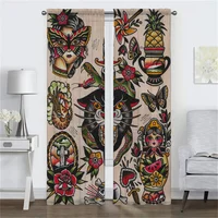 New School Tattoo Shades Curtains for Living Room Curtain for Room 2 Panel Home Interior Curtains Halloween Decoration Partition 2
