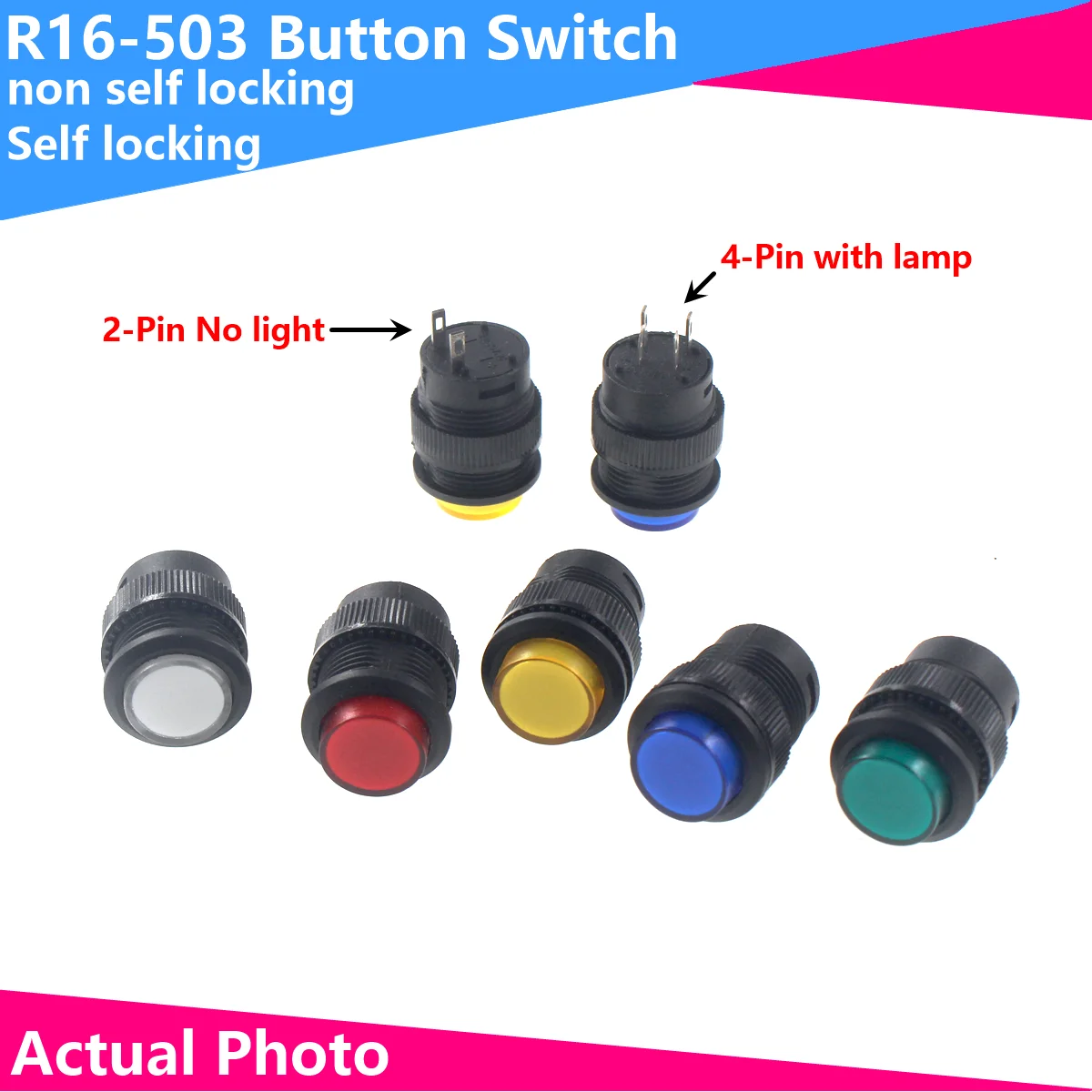 2PCS Power supply Push Button Switch R16-503A/AD/B/BD without/with light self-locking/selt-resetting 3A 250V AC 2/4PIN 5Colors 2pcs 1m tube blue ptfe tubing with 5pcs pc4 m6 and 5pcs pc4 m10 pneumatic fitting push for ender 3 3 pro 3 v2 cr10 10s