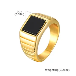 Gold Tone Square Signet Ring for Men - Classic Stainless Steel Thumb Ring & Wedding Band (RC - 701G)