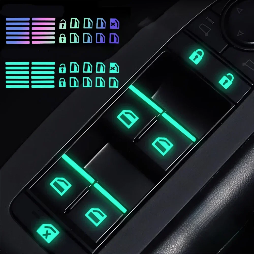Car Window Lift Luminous Switch Button Sticker Door and Window Lift Night Safety Switch Decoration Colorful Fluorescent Decal