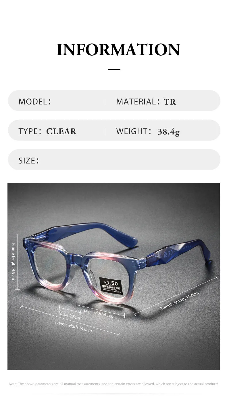 Mode Photochrome Gläser Farbverlauf Brillen Rahmen Anti Blau Licht Lesebrille Für Frauen Dioptrien +50 ~ +600 – Detail 4