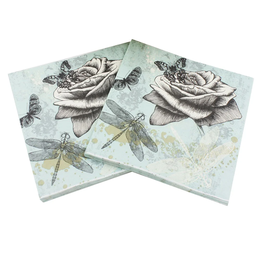 Christmas Paper Napkins 20 PCS Hand Towel Handkerchiefs Dinner Disposable Dragonfly Decoupage paper napkins