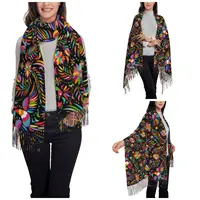 Women's Tassel Scarf Retro Mexican Floral Large Winter Fall Shawl and Wrap Ethnic Flowers Daily Wear Cashmere Scarf 2