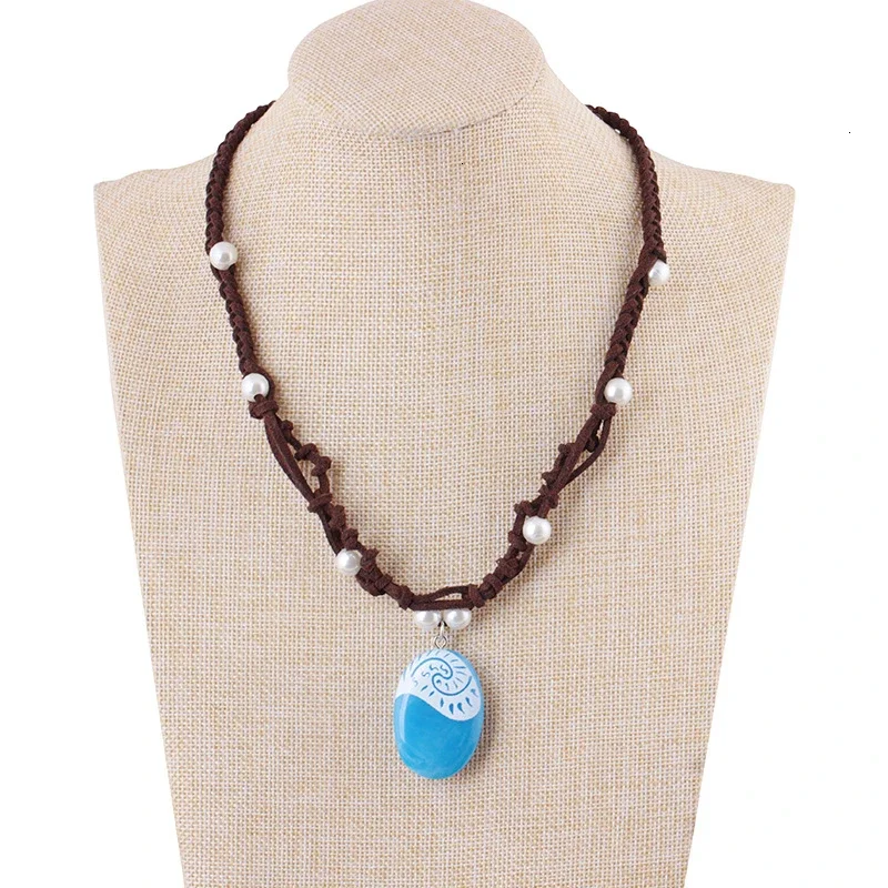 New 2020 Blue Stone Luminous Pendant Necklaces Polynesia Ocean Princess Moana Rope Chain Necklace Women Female Fashion Jewelry - Image 3