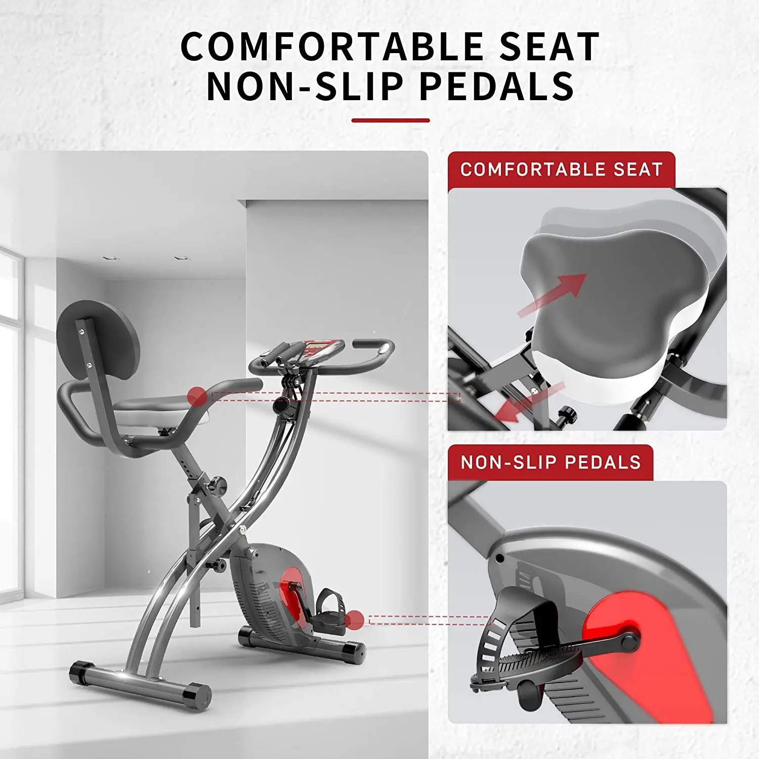 PROIRON Folding Exercise Bike Upright and Recumbent Foldable Stationary Bike with Pulse Sensor