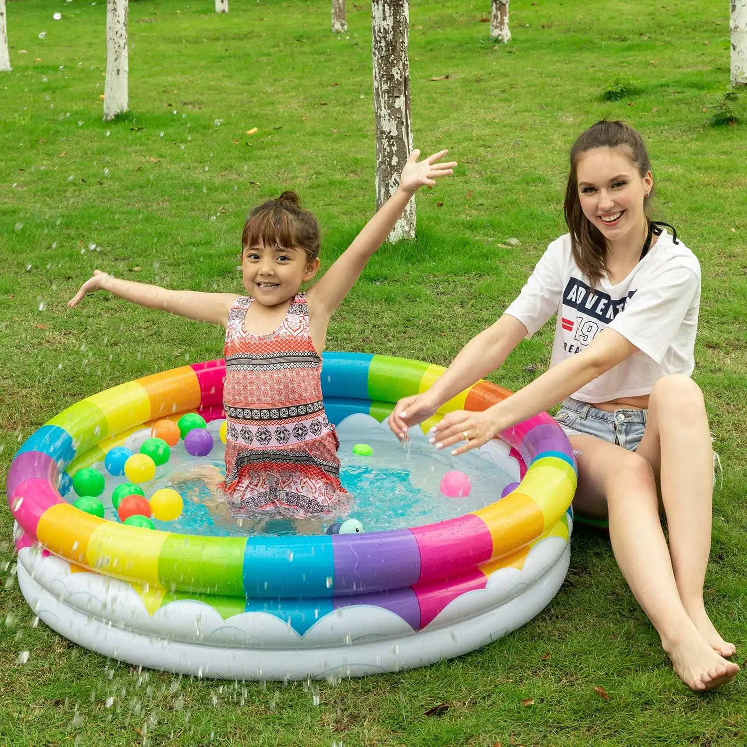 Rainbow Unicorn Baby Removable Swimming Pool Inflatable Pool forChildren Ring Swim Game Water for Summer Fun Ages 3+