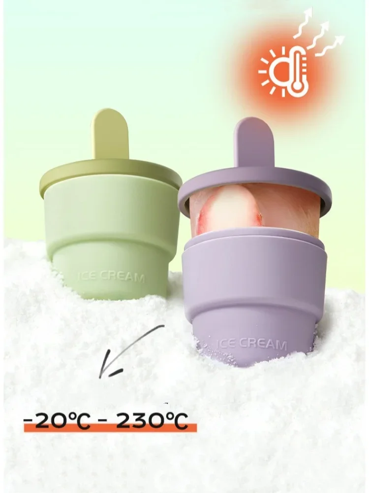 Description Picture 6 of item1Popsicle Mold Silicone Ice Cream Mold Cup With Popsicle Stick Food Grade Kid Handmade Ice Cream Maker Summer Bar Tools