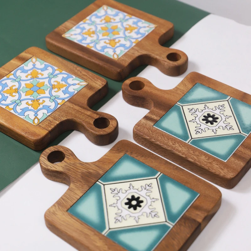 

Коврик для кастрюль из дерева акации с изображением цветов и кирпичей, деревянный коврик для защиты от ожогов, обеденный стол из массива дерева, теплоизоляционный коврик, коврик для обеденного стола