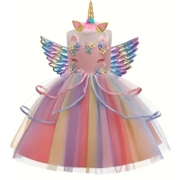 Costume de licorne de fête fantaisie, robe de princesse en tulle arc-en-ciel pour filles, pour enfants, carnaval, mariage, fête d'anniversaire, robe de cérémonie 4