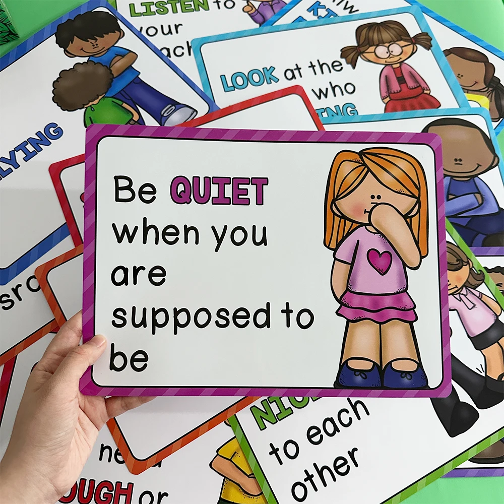 15Pcs Classroom Rules Educational Posters for Preschool Home Classroom Wall Decor Teacher Teaching Aids Montessori 5