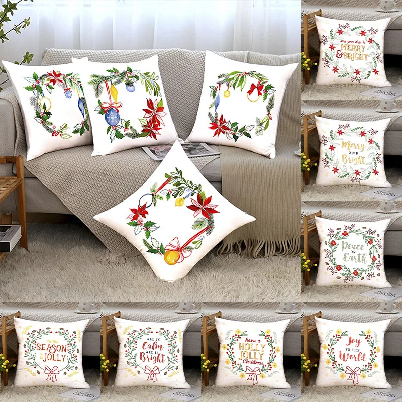 

Merry Christmas Pillow Case Multiple Pieces Free Collocation Spring Wreath Peach Velvet Printed Sofa Pillow Cover Home Fashion D
