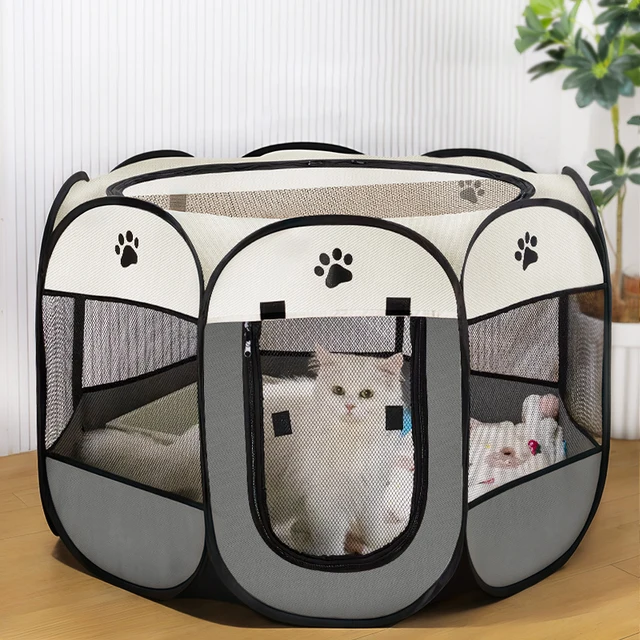 Portable Pet Tent Kennel Octagonal Fence cat cage small dog cage four season universal cat delivery room